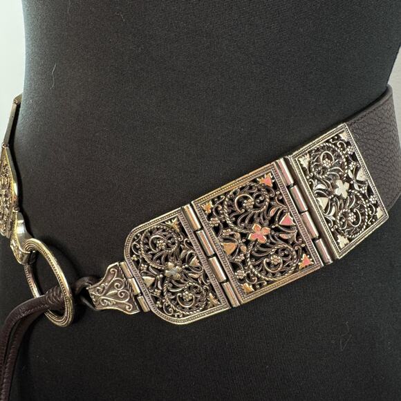 BRIGHTON Brown Gold Belt Silver Light Gold Leather Tie Casual Size Medium M main image 5